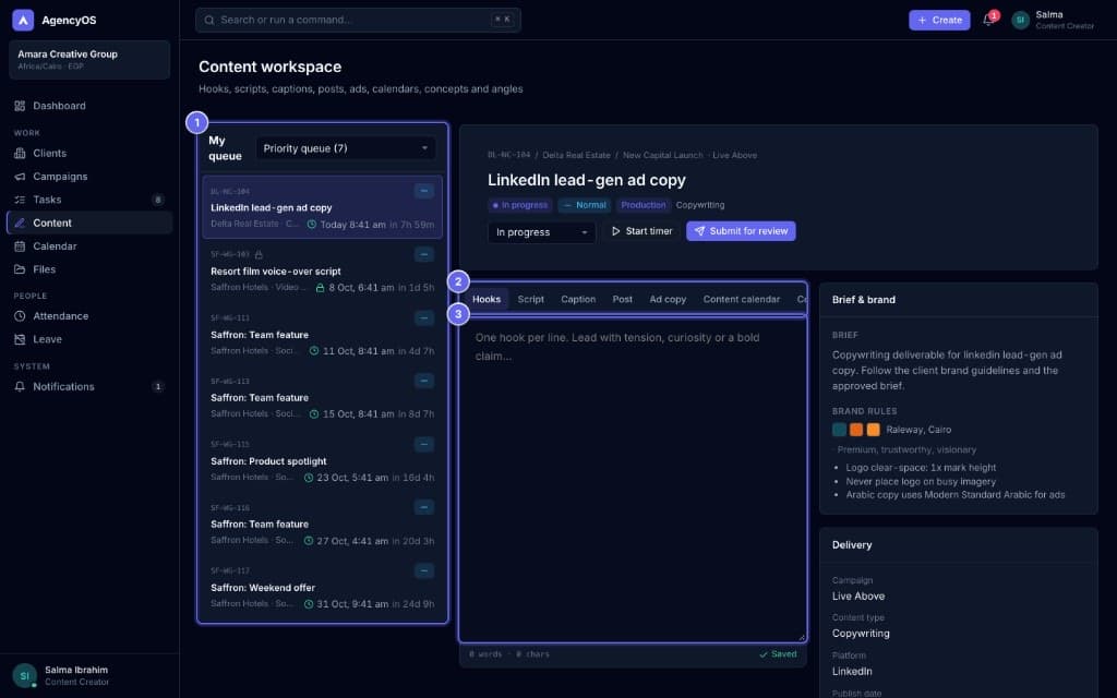Marketing Agency System — Content workspace