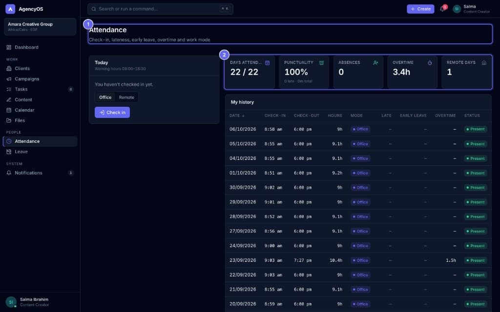 Marketing Agency System — Attendance