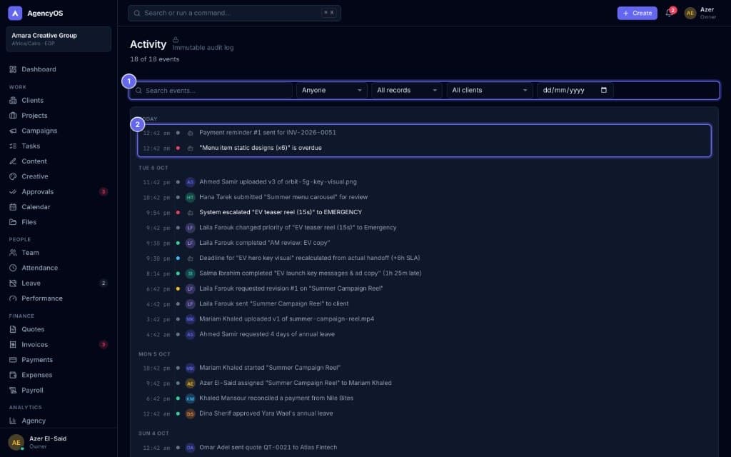 Marketing Agency System — Activity · discuss feed