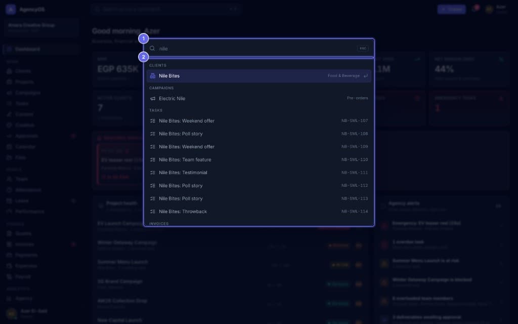 Marketing Agency System — Command palette